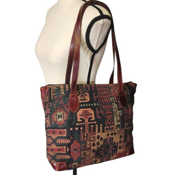 Vintage Yun Art Kilim Turkish Aztec Tapestry Top Handle Shoulder Handbag Purse - Picture 2 of 10